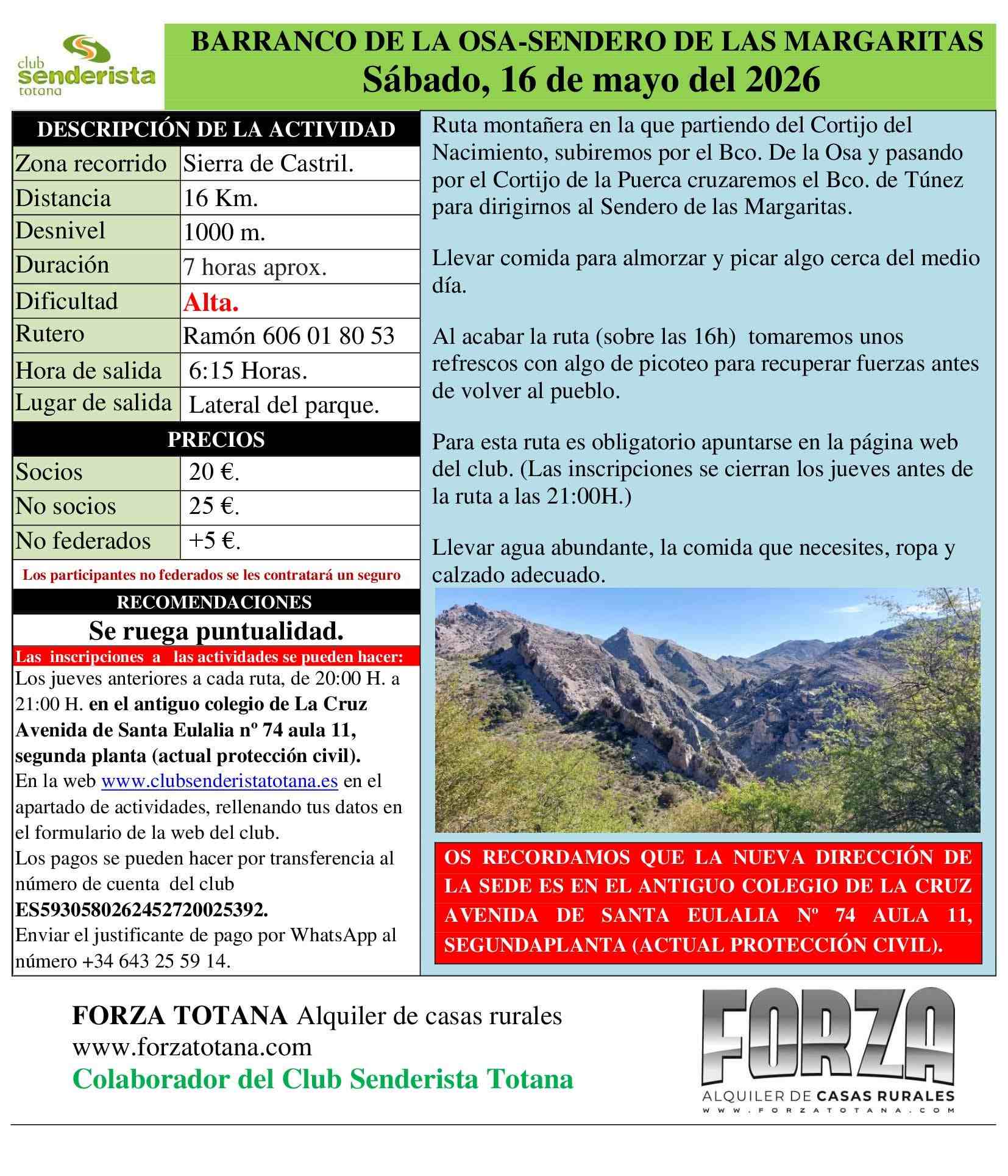 Ruta Club Senderista: Barranco De La Osa - Sendero De Las Margaritas